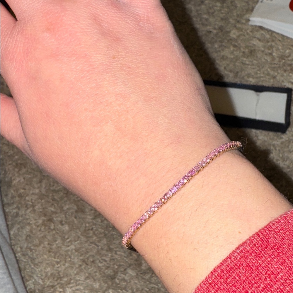 Delicate Pink Sapphire Tennis Bracelet in 14k Solid gold